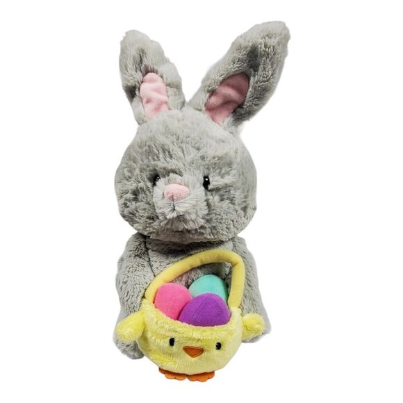Gund Gray Easter Bunny Chick Basket Plush Stuffed Animal Eggs Easter Spring 13" - Picture 1 of 10